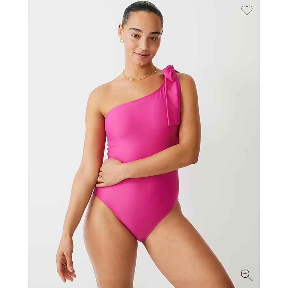 NWT J. Crew 2023 10 Bow One Shoulder One Piece Swimsuit Radiant Fuschia BF170
